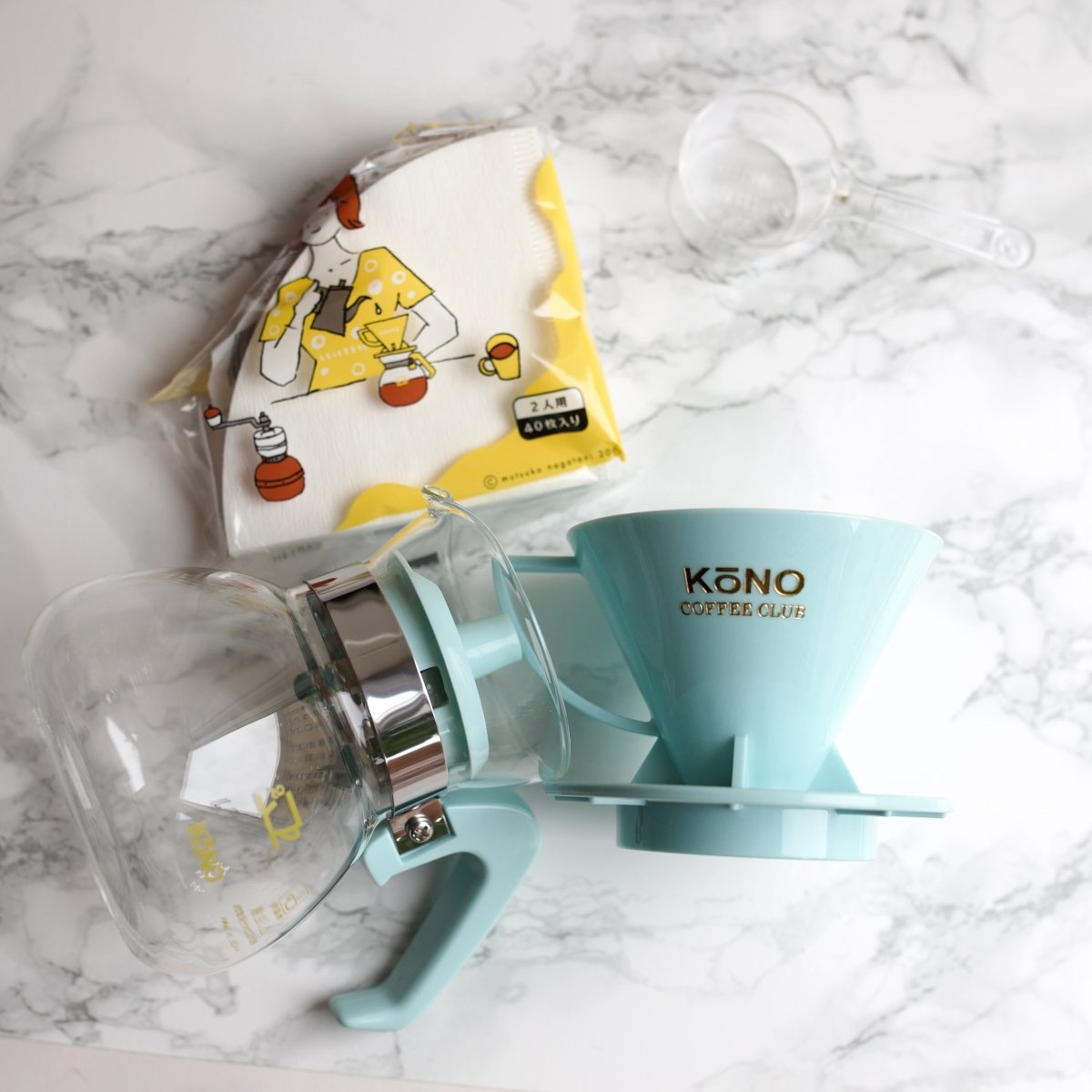 KONO Meimon 2 Person Coffee Dripper Set Mint Blue